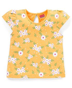 Babyhug 100% Cotton Cap Sleeves Tee with Floral Print - Yellow