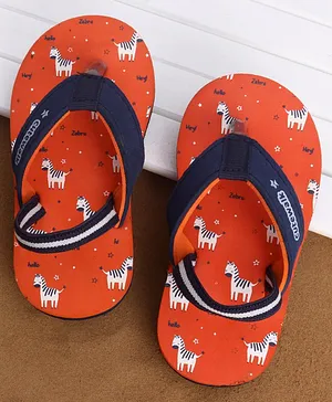 Cute Walk by Babyhug Casual Slip On Flip Flops with Back Strap Zebra Print - Orange