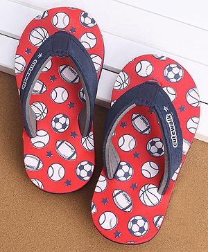 Cute Walk by Babyhug Slip On Flip Flops Sports Ball Print-  Red
