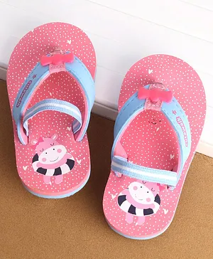 Cute Walk by Babyhug Flip Flops With Back Strap Hippo Print- Pink