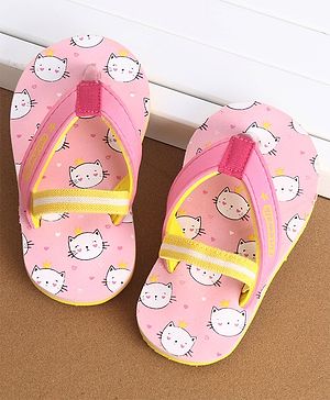 Cute Walk by Babyhug Slip On Flip Flops Kitty Print - Pink