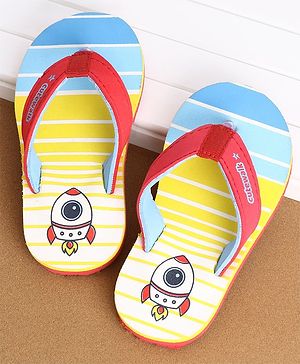 Cute Walk by Babyhug Flip Flops Stripes and Rocket Print - Yellow