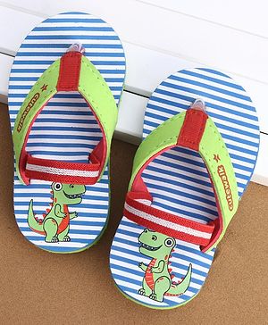 Cute Walk by Babyhug Casual Slip On Stripes Flip Flops with Dino Print - Green