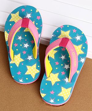 Cute Walk by Babyhug Slip On Flip Flops Stars Print- Blue & Pink