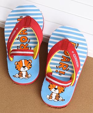 Cute Walk by Babyhug Flip Flops With Back Strap Tiger Print- Blue