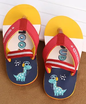 Cute Walk by Babyhug Slip On Flip Flops Dino Print- Red & Yellow