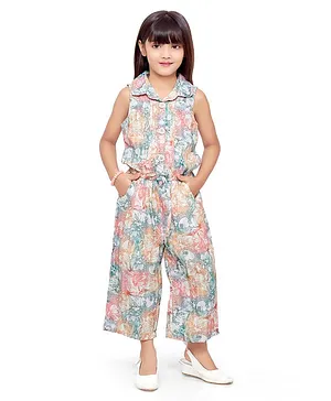 Doodle Sleeveless All Over Abstract Autumn Leaves Printed Jumpsuit - Multi Colour