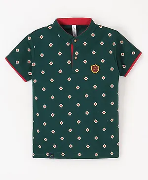 Earth Conscious Half Sleeves Diamond Design Printed  Tee - Olive Green
