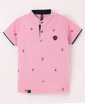 Earth Conscious Half Sleeves Alphabet Abstract Printed  Tee - Pink