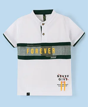 Earth Conscious Half Sleeves Forever Printed Mid Striped  Tee -  White