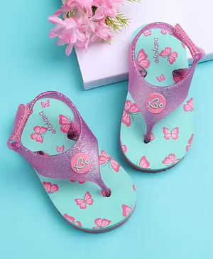 Babyoye Flip Flops with Velcro Closure Butterfly Print - Pink & Blue