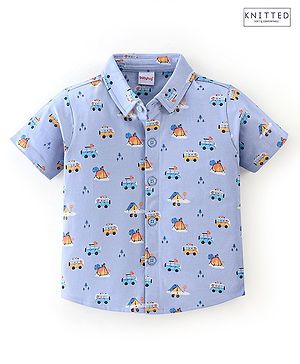 Babyhug 100% Cotton Knit Half Sleeves Shirt With Van Print - Blue