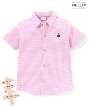 Babyhug 100% Cotton Half Sleeves Knitted Pique Striped Shirt - Light Pink