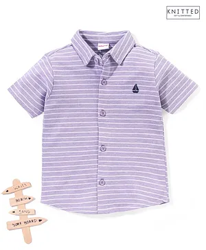 Babyhug 100% Cotton Half Sleeves Knitted Pique Striped Shirt - Lilac