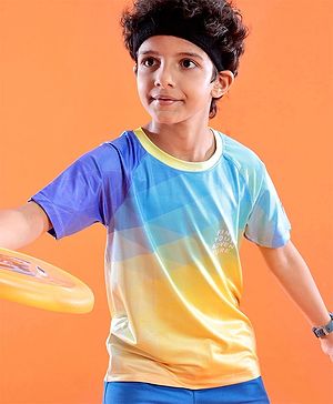 Pine Active Knitted Half Sleeves Stretchable T-Shirt Geometric Print - Multicolour