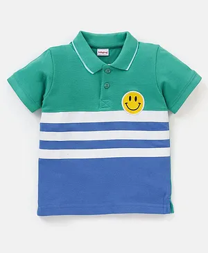 Babyhug Cotton Half Sleeves Polo T-Shirt Colour Blocked - Green & Blue