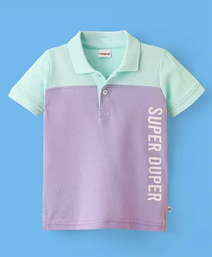 Babyhug Cotton Half Sleeves Polo T-Shirt Super Dry Printed - Purple & Green