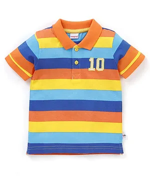 Babyhug Cotton Half Sleeves Polo T-Shirt Striped - Multicolour