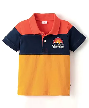 Babyhug Cotton Half Sleeves Polo Color Block T-Shirt- Red Blue & Yellow