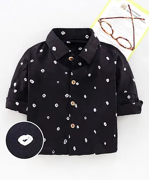 JAV Creations Full Sleeves All Over Bandhej Motif Designed Shirt - Black