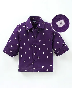 JAV Creations Full Sleeves All Over Bandhej Motif Designed Shirt - Purple