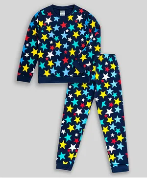 Unicorns Full Sleeves Colourful Stars Printed Co Ord Set - Blue