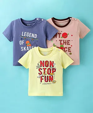 OHMS Sinker Half Sleeves T-Shirts Text Printed Pack of 3 - Blue & Peach