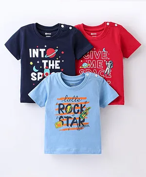 OHMS Sinker Half Sleeves T-Shirts Text Printed Pack of 3 - Blue & Red