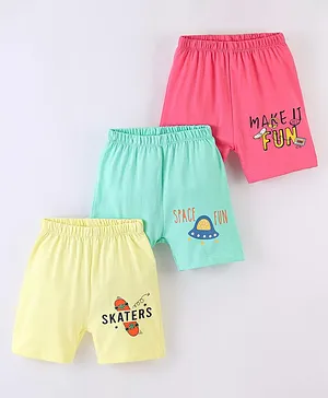 OHMS Sinker Knee Length Shorts  Spaceship Print Pack of 3 - Pink & Yellow