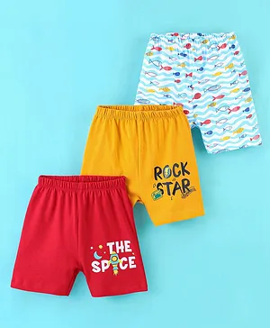 OHMS Sinker Knee Length Shorts  Fish Print Pack of 3 - Yellow Red
