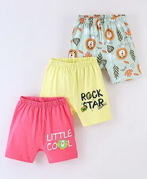 OHMS Sinker Knee Length Shorts  Leaf Print Pack of 3 - Pink Yellow