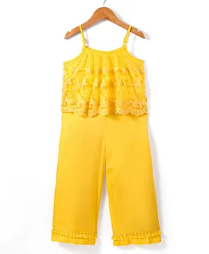 Lil Drama Sleeveless Butterfly Lace Detailed Jumpsuit - Yellow