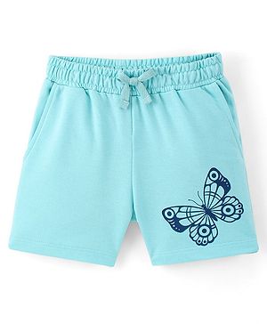 Pine Kids Cotton Knit Mid Thigh Length Shorts Butterfly Print - Light Blue