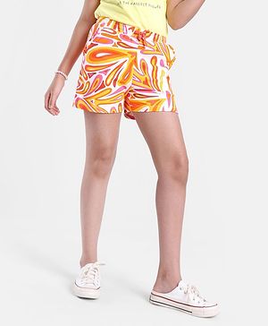 Pine Kids Cotton Knit Mid Thigh Length Abstract Printed Shorts - Orange