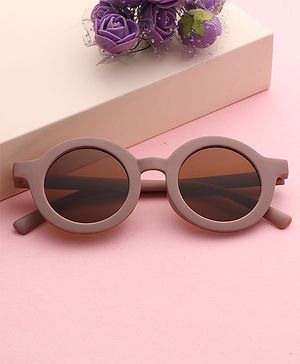 Passion Petals UV Protected Round Frame Sunglasses With Case - Brown