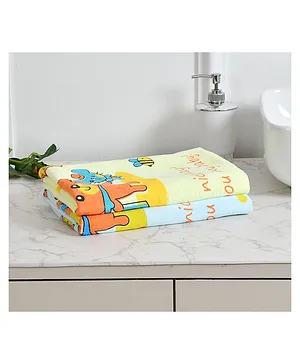 JARS Collections 100% Microfiber Towels Cartoon Teddy Print Pack of 2 - Multicolor