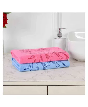 JARS Collections 100% Microfiber Very Soft Floral Print Baby Bath Towel Pack of 2 - Pink & Blue