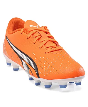 PUMA ULTRA PLAY FG AG Jr Lace Up Closure Football Shoes with Studs - Orange White Blue Glimmer
