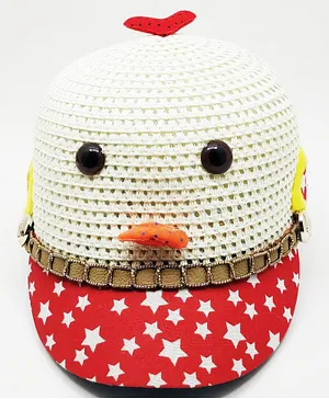 Kid-O-World Star Printed & Chick Face Designed Straw Cap - Red