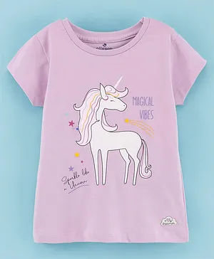Ollypop Cotton Sinker Half Sleeves Tee Unicorn Print - Lilac