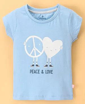 Ollypop Cotton Sinker Half Sleeves Tee Peace Print - Blue