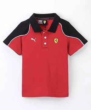 PUMA Cotton Half Sleeves Ferrari Race Polo T-Shirt  - Red