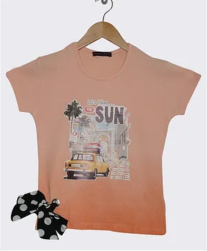 Ziama Cap Sleeves City Theme Graphic Printed Top - Peach