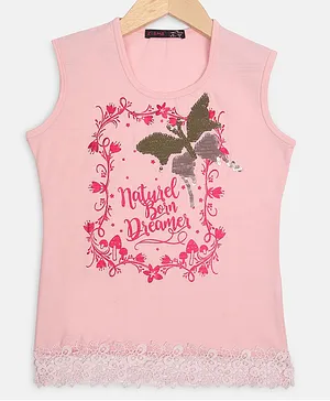Ziama Sleeveless Butterfly Printed & Embellished Top - Light Pink
