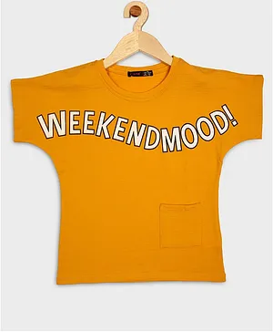 Ziama Half Sleeves Weekend Printed Top With Pocket Detail - Mustard Yellow