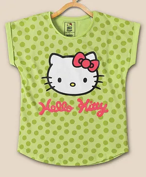 Kidsville Cap Sleeves Polka Dots Printed Hello Kitty Featured Tee - Green