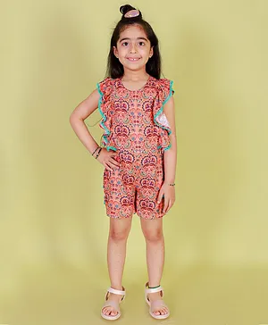 Lil Drama Flutter Sleeves Paisley Abstract Printed Jumpsuit - Orange