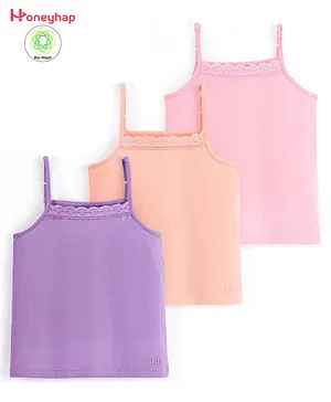 Honeyhap Premium  Cotton Super Soft & Stretch Solid Set Of Slips With Bio Finish Pack of 3 - Candy Pink Lavendula & Scallop Shell