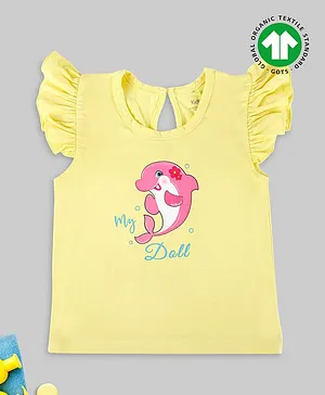 Kidbea Bamboo Soft Fabric Frilled Sleeves Dolphin Printed Top - Yellow