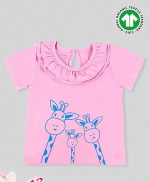 Kidbea Bamboo Soft Fabric Half Sleeves Giraffe Printed Top - Pink